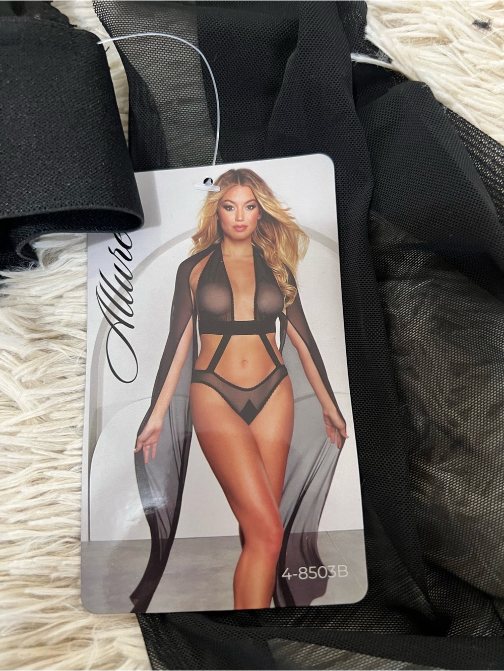 Allure Black Sheer Mesh Lingerie Set with Draped Cape